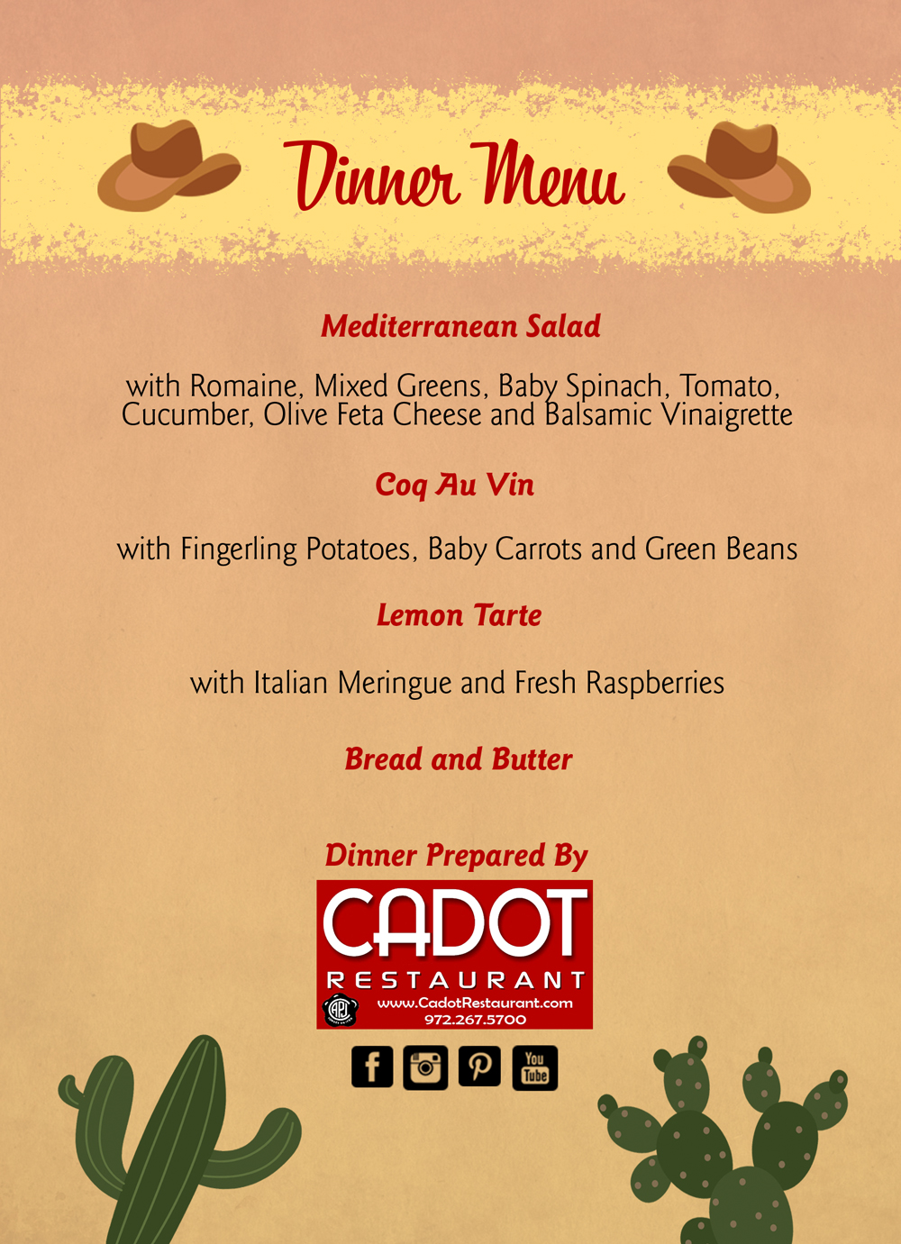 Lonestar Circus dinner menu